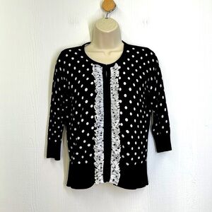 White House Black Market - Polka Dot Chiffon Ruffle Trim Cardigan Size XS